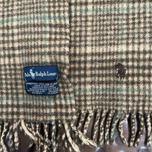 Polo Ralph Lauren Other - Polo Ralph Lauren Plaid Wool Scarf, Made In Scotland, Brown Pony, Fringe, VTG